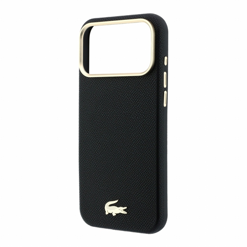 Lacoste PU kožený kryt Champs-Élysées so zlatým logom a MagSafe pre iPhone 18 Pro Max, čierny