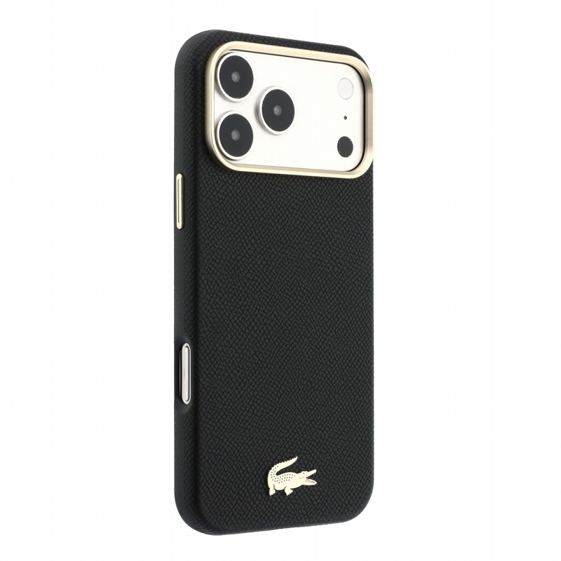 Lacoste PU kožený kryt Champs-Élysées so zlatým logom a MagSafe pre iPhone 18 Pro Max, čierny