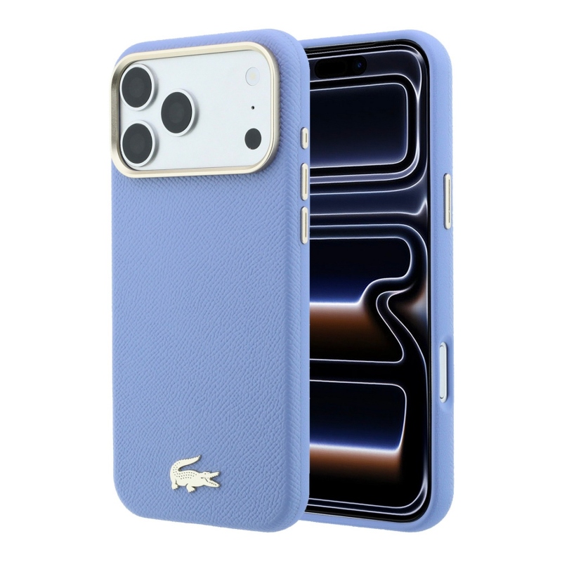 Lacoste PU kožený kryt Champs-Élysées so zlatým logom a MagSafe pre iPhone 18 Pro Max, modrý