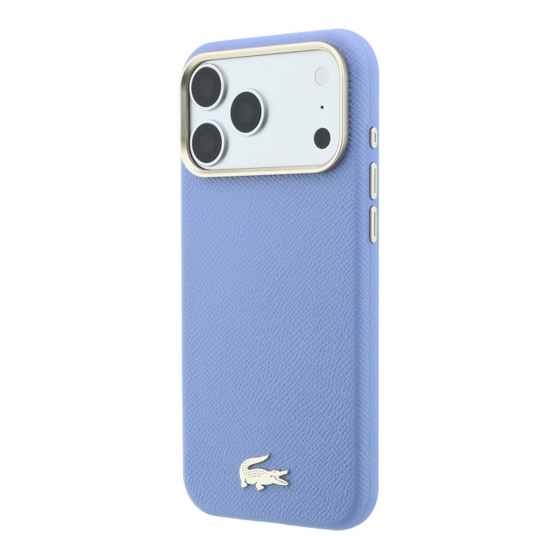 Lacoste PU kožený kryt Champs-Élysées so zlatým logom a MagSafe pre iPhone 18 Pro Max, modrý