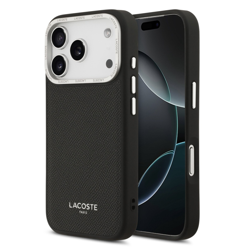 Lacoste PU kožený zadný kryt Champs Elysees MagSafe pre iPhone 17 Pro Black