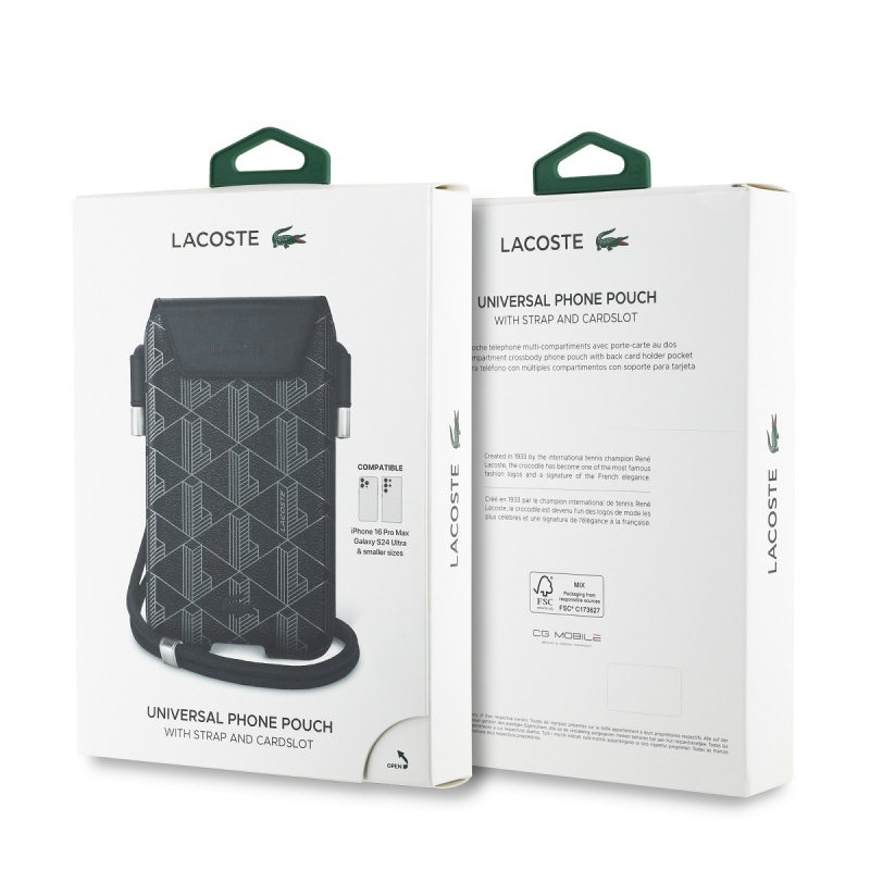 Lacoste PVC zmes Monogram Phone Pocket XL Black