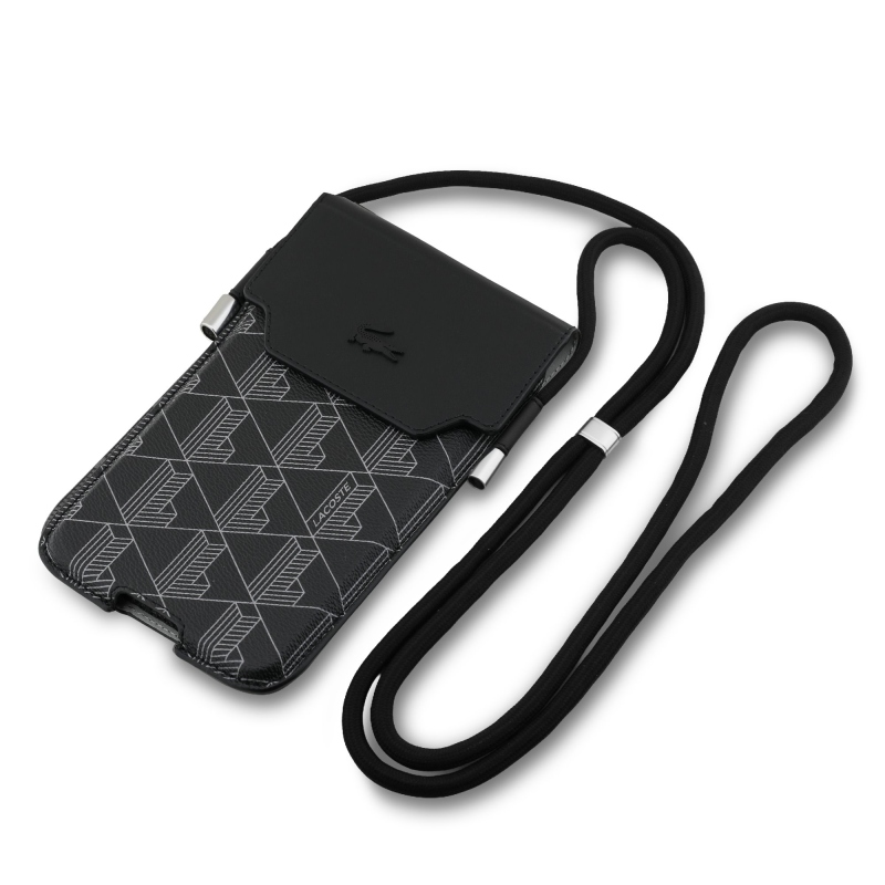Lacoste PVC zmes Monogram Kovové logo Telefónne vrecko XL Black