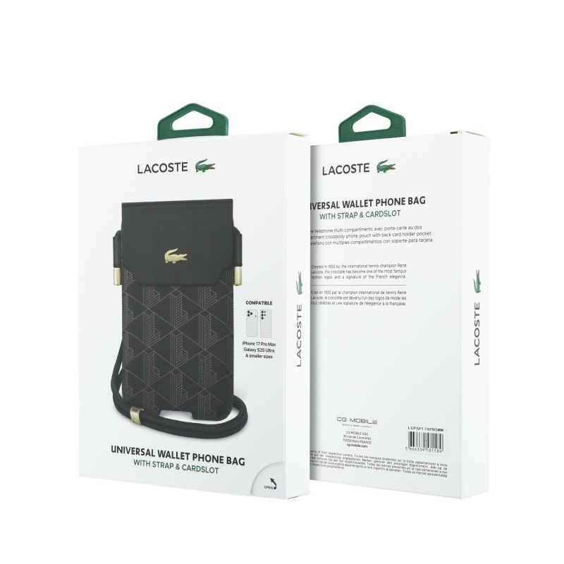 Lacoste PVC zmes Monogram Kovové logo Telefónne vrecko XL Hnedá