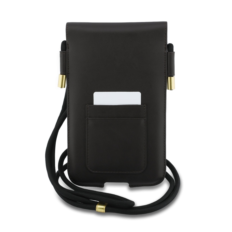 Lacoste PVC zmes Monogram Kovové logo Telefónne vrecko XL Hnedá