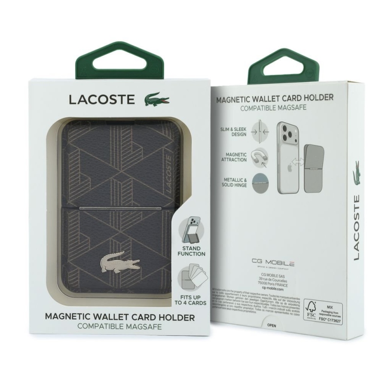 Peňaženka Lacoste z PVC zmesi s monogramom Petit Pique a MagSafe so stojáčikom, hnedá
