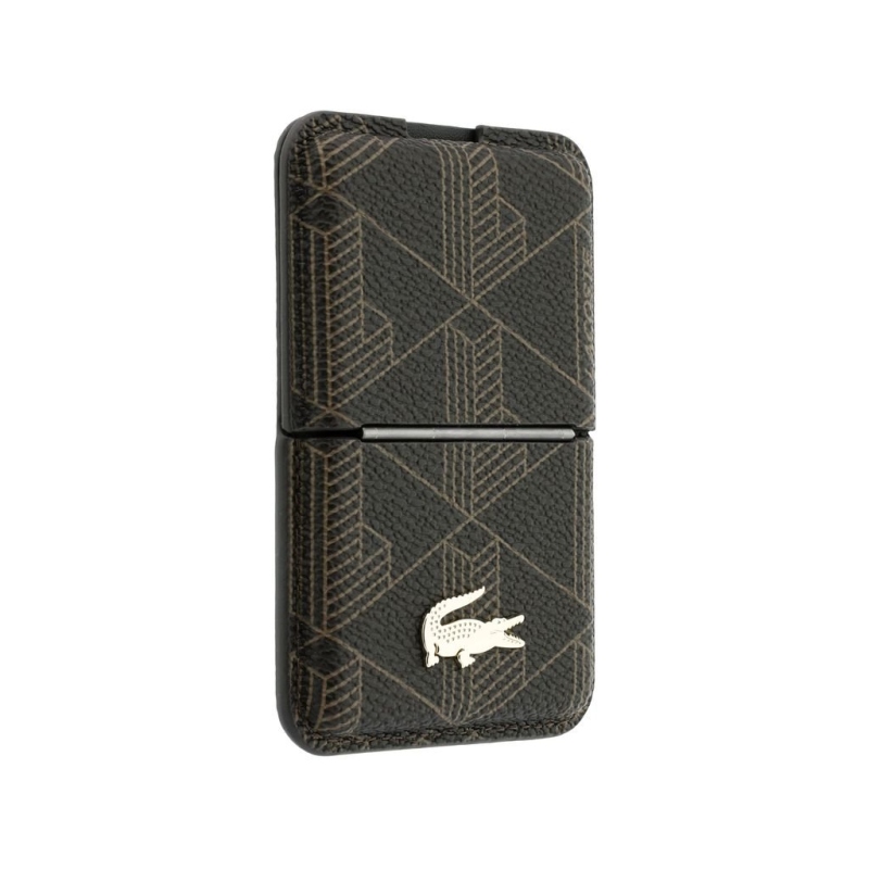 Peňaženka Lacoste z PVC zmesi s monogramom Petit Pique a MagSafe so stojáčikom, hnedá