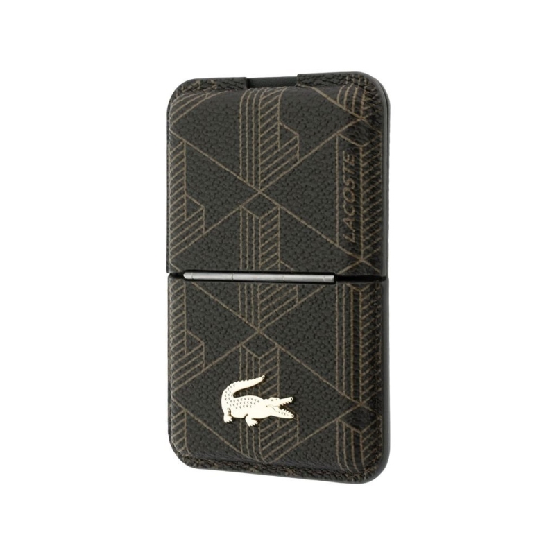 Peňaženka Lacoste z PVC zmesi s monogramom Petit Pique a MagSafe so stojáčikom, hnedá