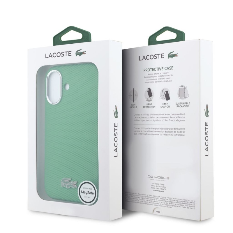 Lacoste PVC Iconic Petit Pique Metal Logo MagSafe zadný kryt pre iPhone 16 Estragon Green
