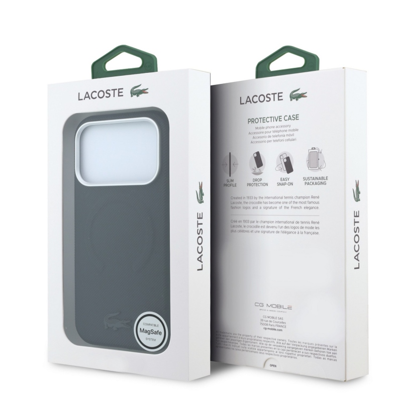 Lacoste PVC Petit Pique Semi Wrap Embossed MagSafe zadný kryt pre iPhone 18 Pro, čierny