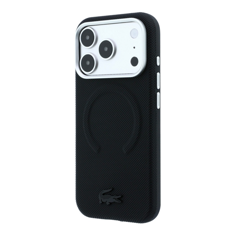 Lacoste PVC Petit Pique Semi Wrap Embossed MagSafe zadný kryt pre iPhone 18 Pro, čierny