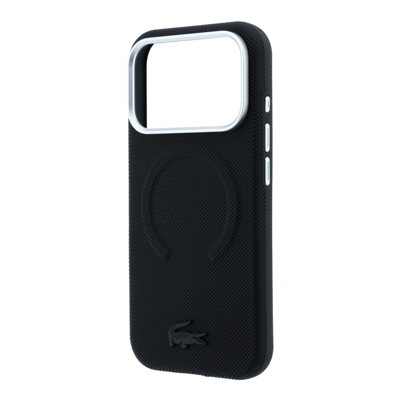 Lacoste PVC Petit Pique Semi Wrap Embossed MagSafe zadný kryt pre iPhone 18 Pro, čierny