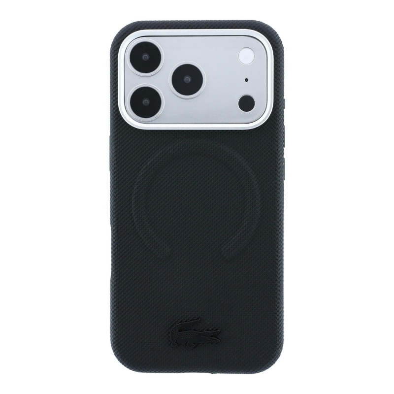 Lacoste PVC Petit Pique Semi Wrap Embossed MagSafe zadný kryt pre iPhone 18 Pro, čierny