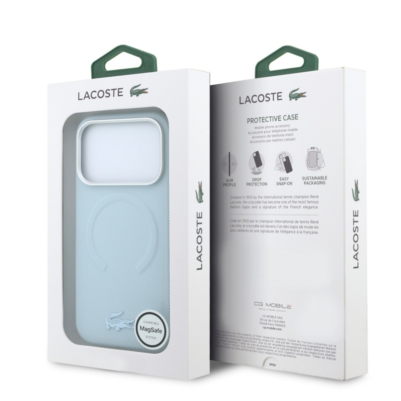 Lacoste PVC Petit Pique Semi Wrap Embossed MagSafe zadný kryt pre iPhone 18 Pro, modrý