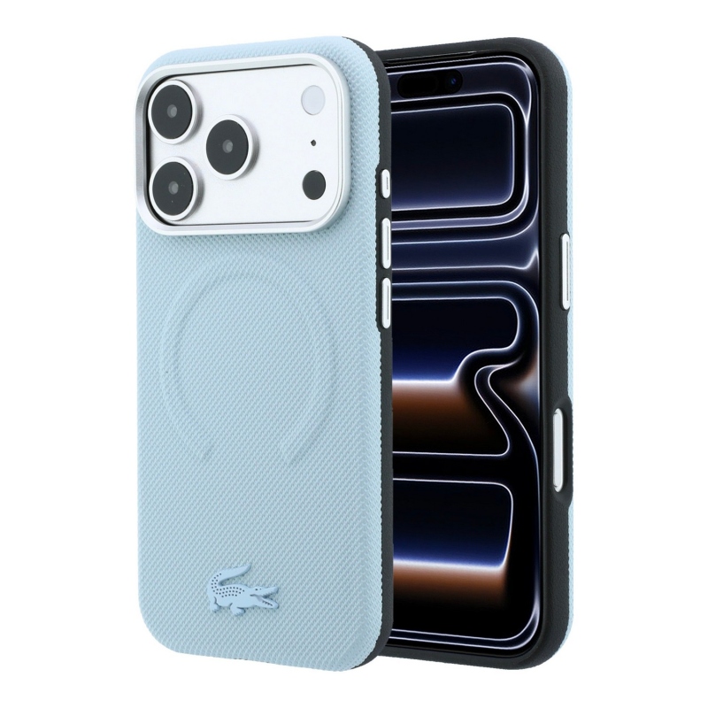 Lacoste PVC Petit Pique Semi Wrap Embossed MagSafe zadný kryt pre iPhone 18 Pro, modrý
