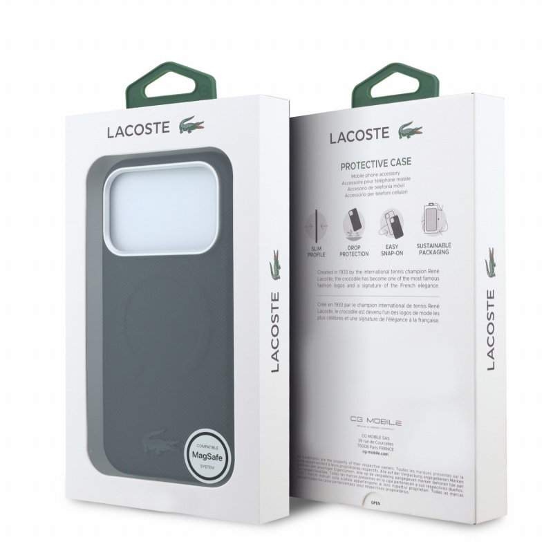 Lacoste PVC Petit Pique Semi Wrap Embossed MagSafe zadný kryt pre iPhone 18 Pro Max, čierny