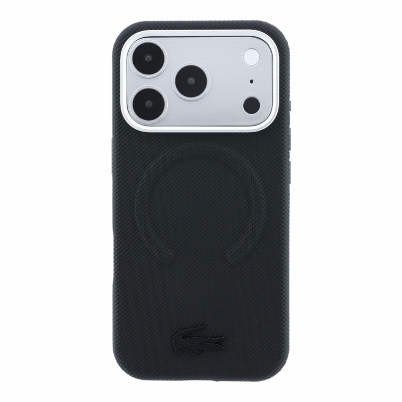 Lacoste PVC Petit Pique Semi Wrap Embossed MagSafe zadný kryt pre iPhone 18 Pro Max, čierny