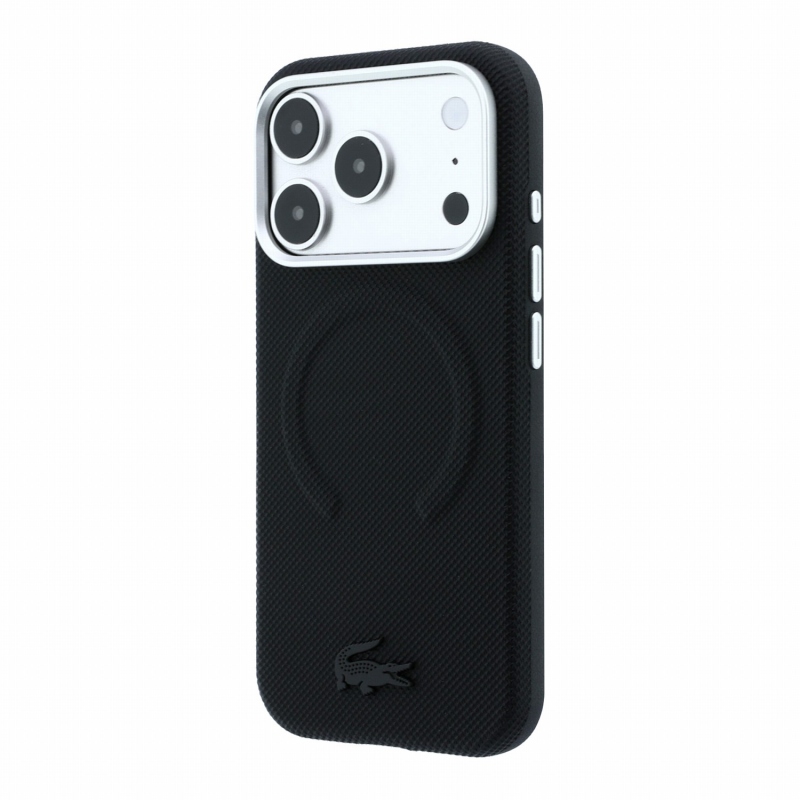 Lacoste PVC Petit Pique Semi Wrap Embossed MagSafe zadný kryt pre iPhone 18 Pro Max, čierny