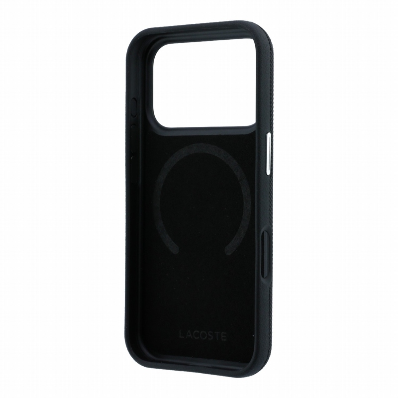 Lacoste PVC Petit Pique Semi Wrap Embossed MagSafe zadný kryt pre iPhone 18 Pro Max, čierny