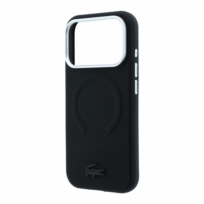 Lacoste PVC Petit Pique Semi Wrap Embossed MagSafe zadný kryt pre iPhone 18 Pro Max, čierny