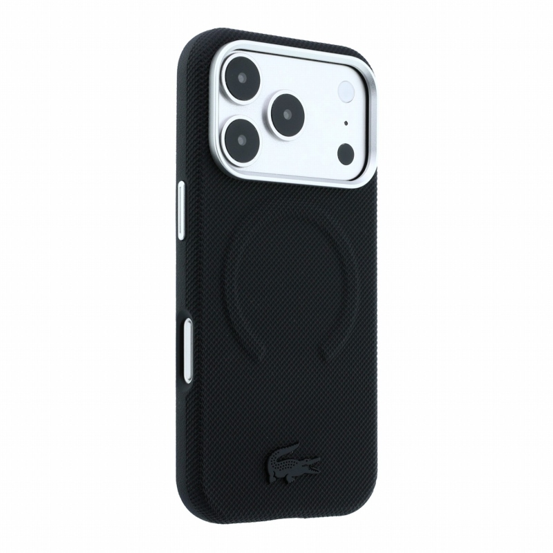 Lacoste PVC Petit Pique Semi Wrap Embossed MagSafe zadný kryt pre iPhone 18 Pro Max, čierny