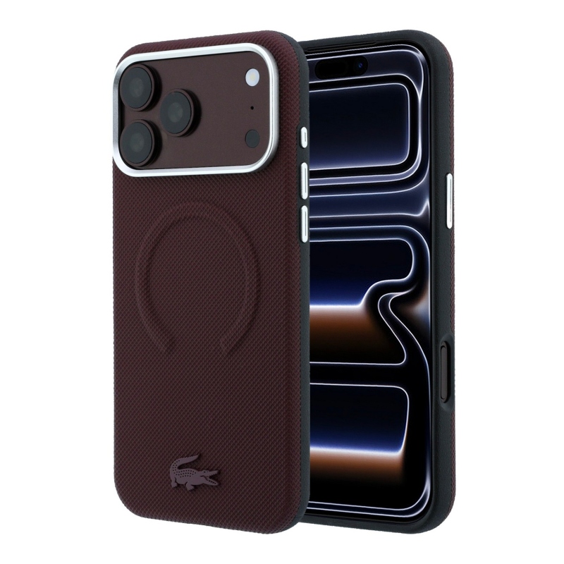 Lacoste PVC Petit Pique Semi Wrap Embossed MagSafe zadný kryt pre iPhone 18 Pro Max, farba Burgundy