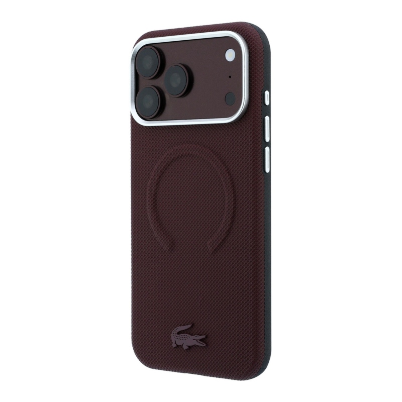 Lacoste PVC Petit Pique Semi Wrap Embossed MagSafe zadný kryt pre iPhone 18 Pro Max, farba Burgundy