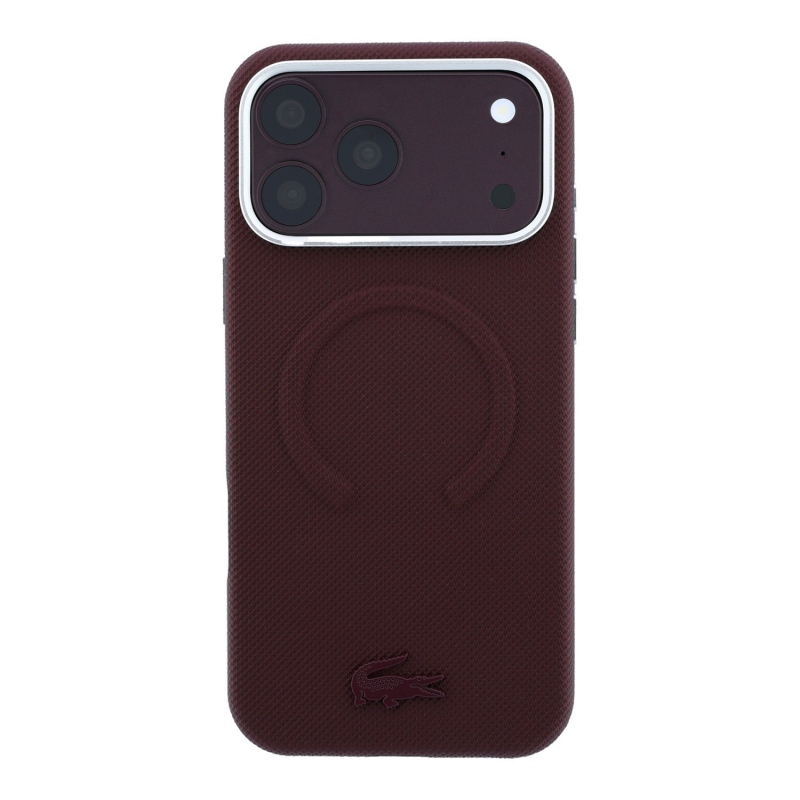 Lacoste PVC Petit Pique Semi Wrap Embossed MagSafe zadný kryt pre iPhone 18 Pro Max, farba Burgundy