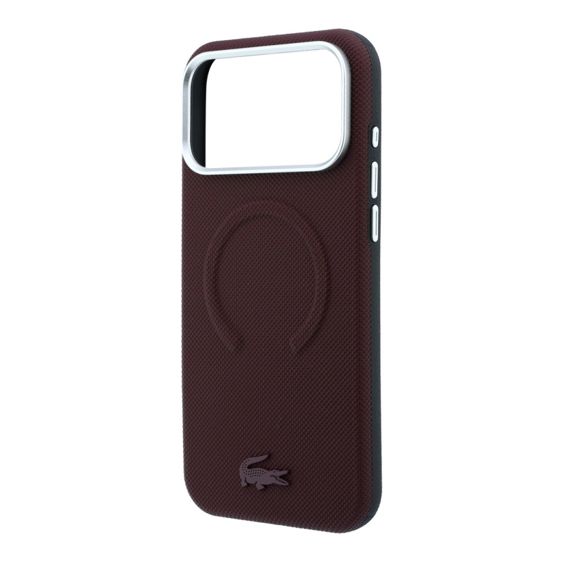 Lacoste PVC Petit Pique Semi Wrap Embossed MagSafe zadný kryt pre iPhone 18 Pro Max, farba Burgundy