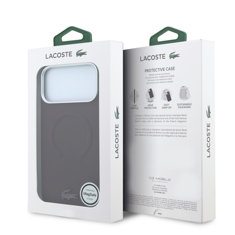 Lacoste PVC Petit Pique Semi Wrap Embossed MagSafe zadný kryt pre iPhone 18 Pro Max, farba Burgundy