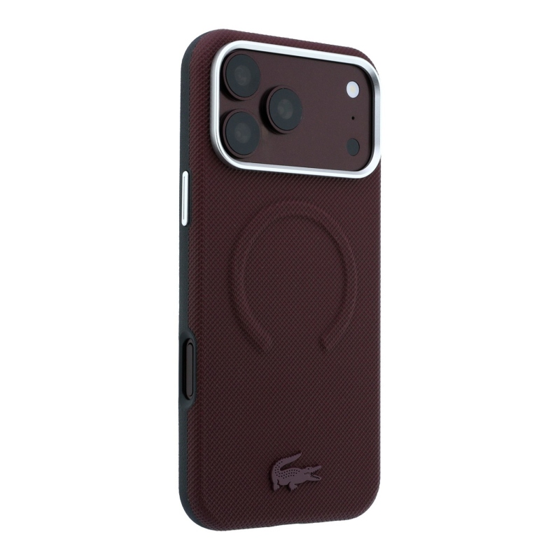 Lacoste PVC Petit Pique Semi Wrap Embossed MagSafe zadný kryt pre iPhone 18 Pro Max, farba Burgundy