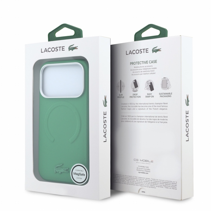 Lacoste PVC Petit Pique Semi Wrap Embossed MagSafe zadný kryt pre iPhone 18 Pro Max Estragon