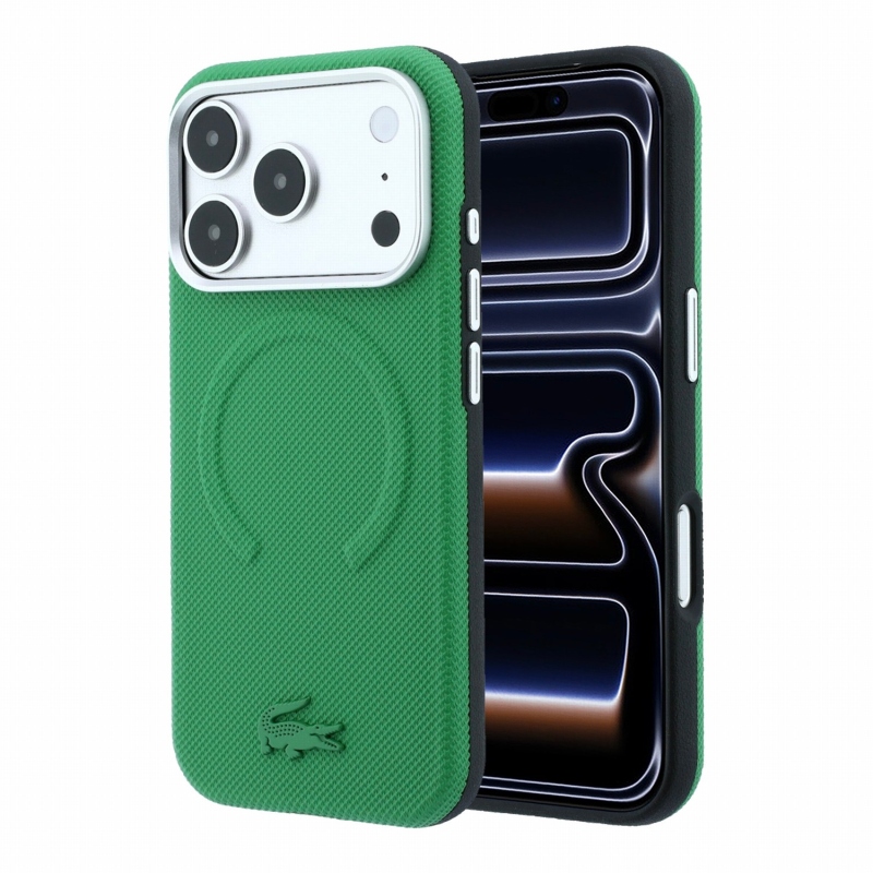 Lacoste PVC Petit Pique Semi Wrap Embossed MagSafe zadný kryt pre iPhone 18 Pro Max Estragon