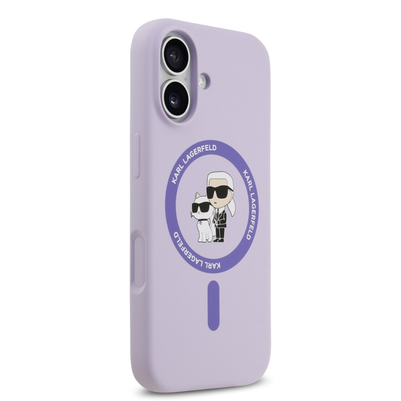 Karl Lagerfeld Tekutý silikónový kryt Karl and Choupette MagSafe pre iPhone 17 Purple