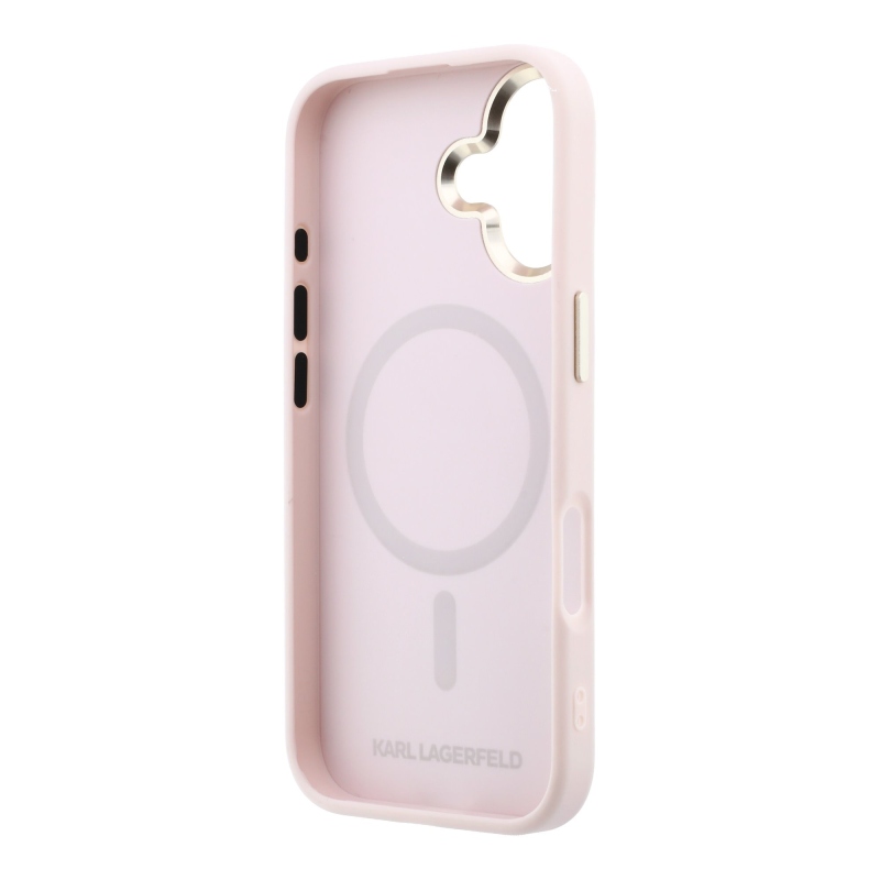 Karl Lagerfeld PU perforovaný Monogram MagSafe zadný kryt pre iPhone 17, ružový