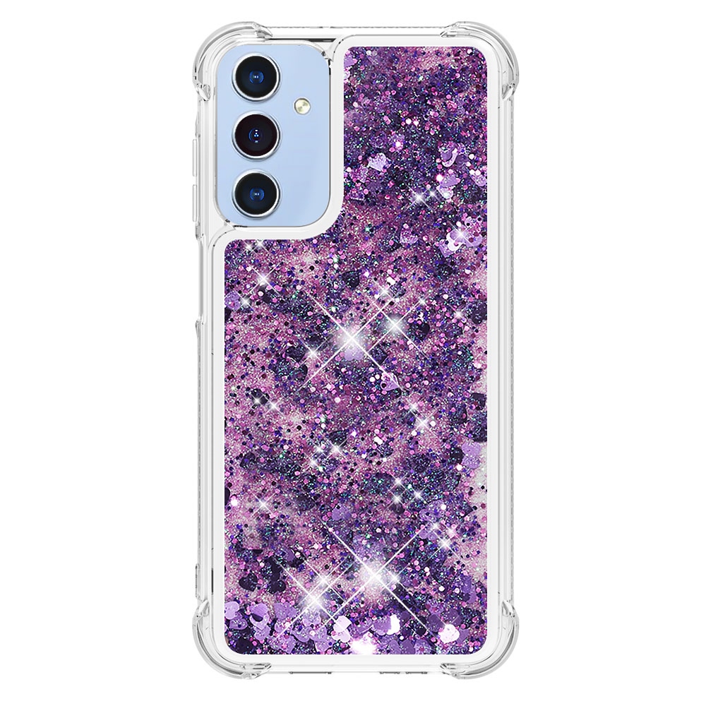 Glitter presýpacie gélový obal na Samsung Galaxy A17 5G - tmavofialový/srdiečka