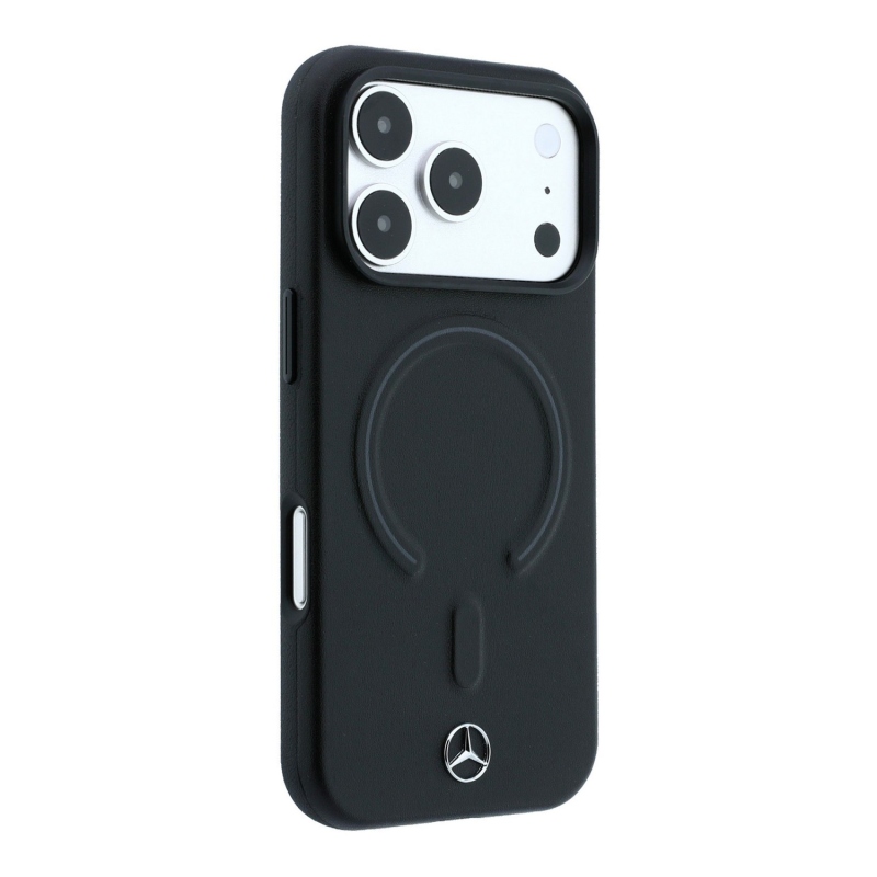 Mercedes PU koža 3D MagSafe zadný kryt pre iPhone 18 Pro čierny/antracitový