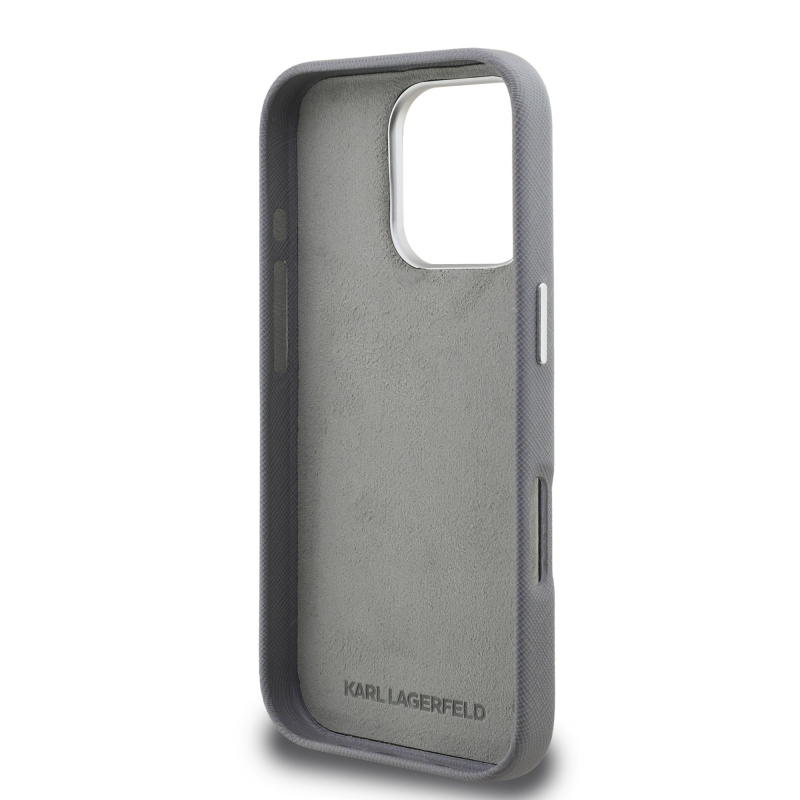 Karl Lagerfeld Grained PU K&CH Heads Zadný Kryt pre iPhone 16 Pro Grey