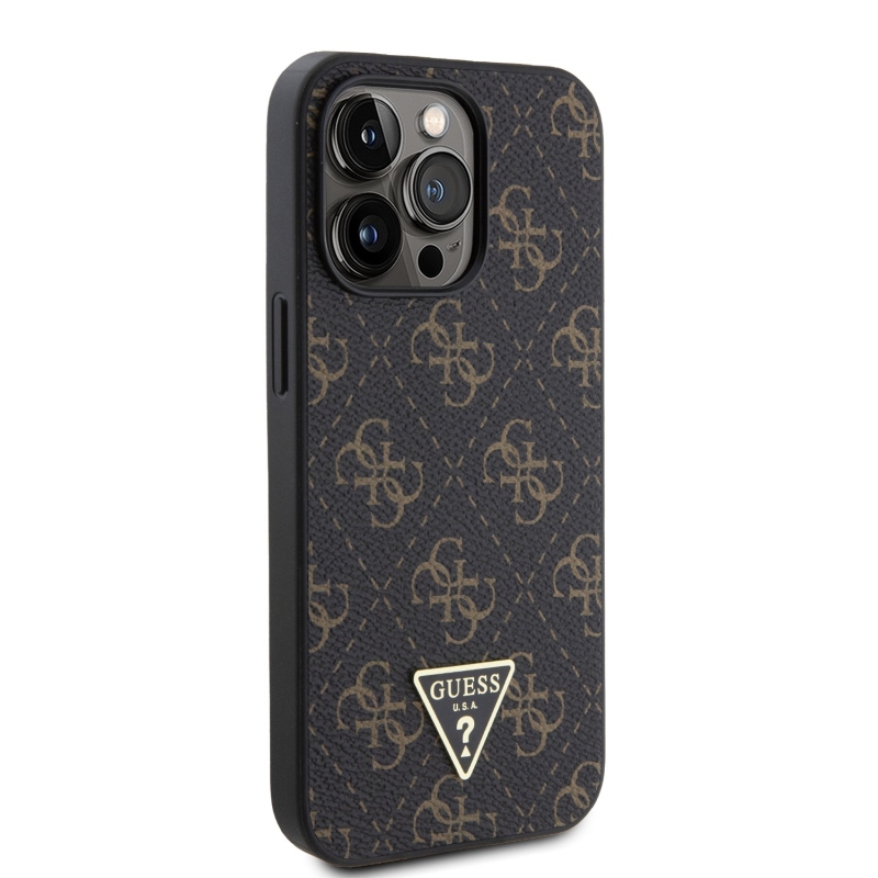 Guess PU Leather 4G Triangle Metal Logo Zadný Kryt pre iPhone 13 Pro Black