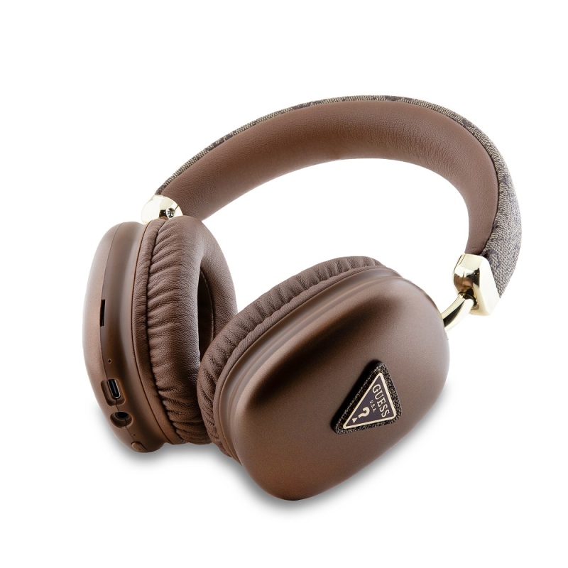 Guess PU Leather 4G Triangle Logo Bezdrôtové Slúchadlá Brown