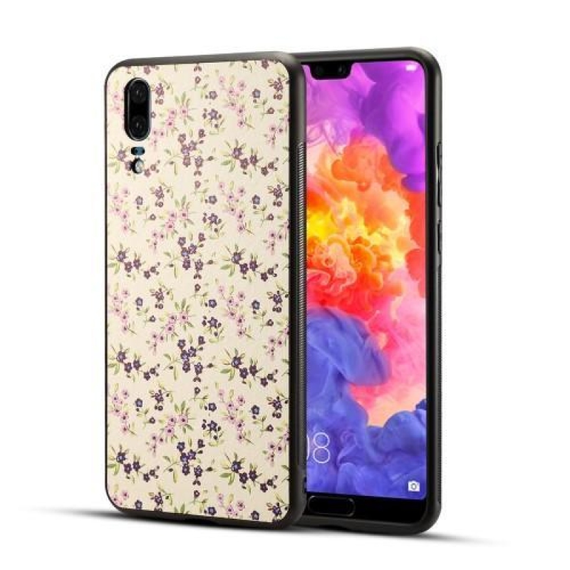 Leath hybridný gélový obal s PU koženým zadným dielom na Huawei P20 - fialové kvetiny