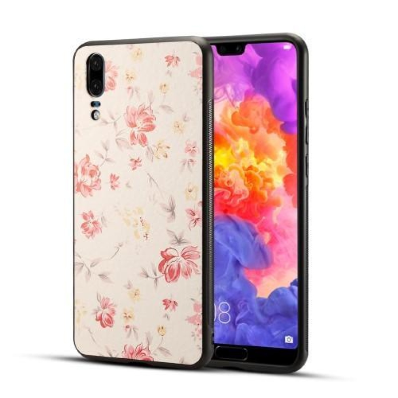 Leath hybridný gélový obal s PU koženým zadným dielom na Huawei P20 - koláž kvetov