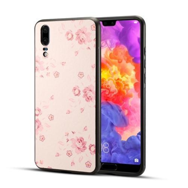 Leath hybridný gélový obal s PU koženým zadným dielom na Huawei P20 - kvetiny