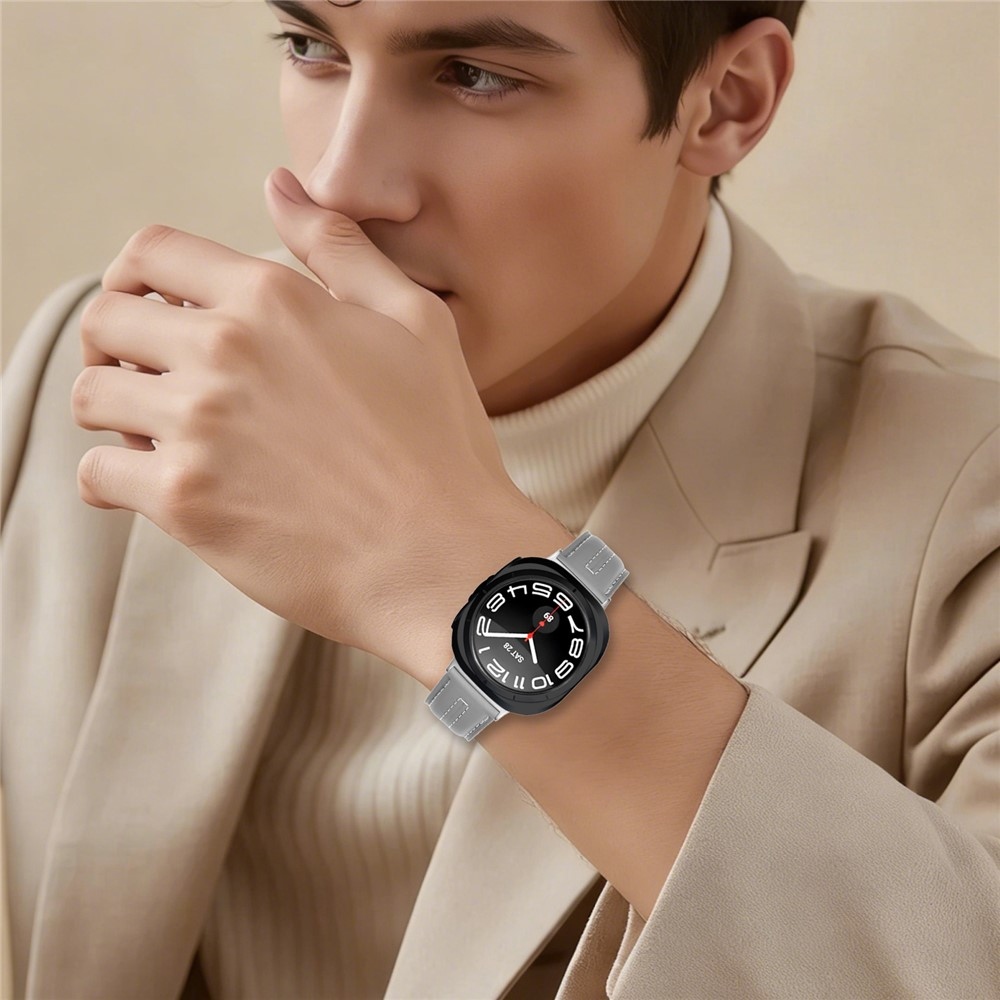 Leathe koženkový remienok na Samsung Galaxy Watch8 Classic 46mm/Watch8 44mm/40mm - svetlosivý