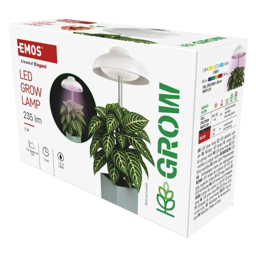LED GROW pestovateľská lampa 5 W, časovač - biela