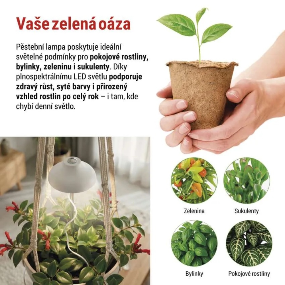 LED GROW pestovateľská lampa 5 W, časovač - biela