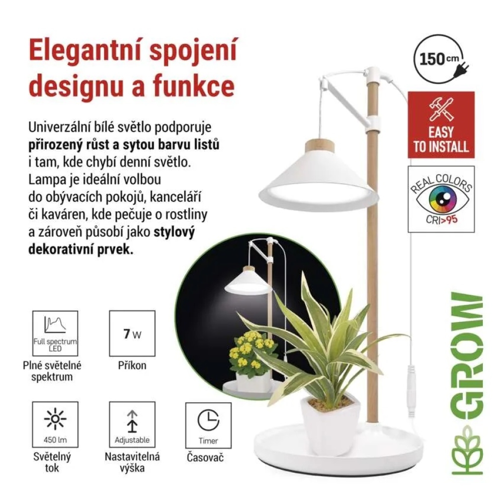 LED GROW pestovateľská lampa 7 W, časovač - biela