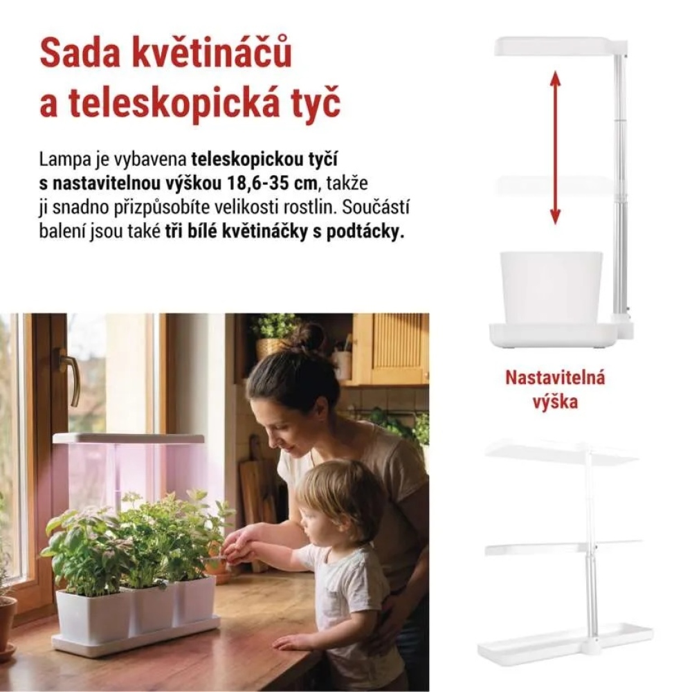 LED GROW pestovateľská lampa 7 W, časovač, stmievateľná - biela