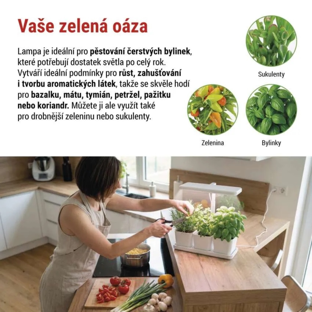 LED GROW pestovateľská lampa 7 W, časovač, stmievateľná - biela