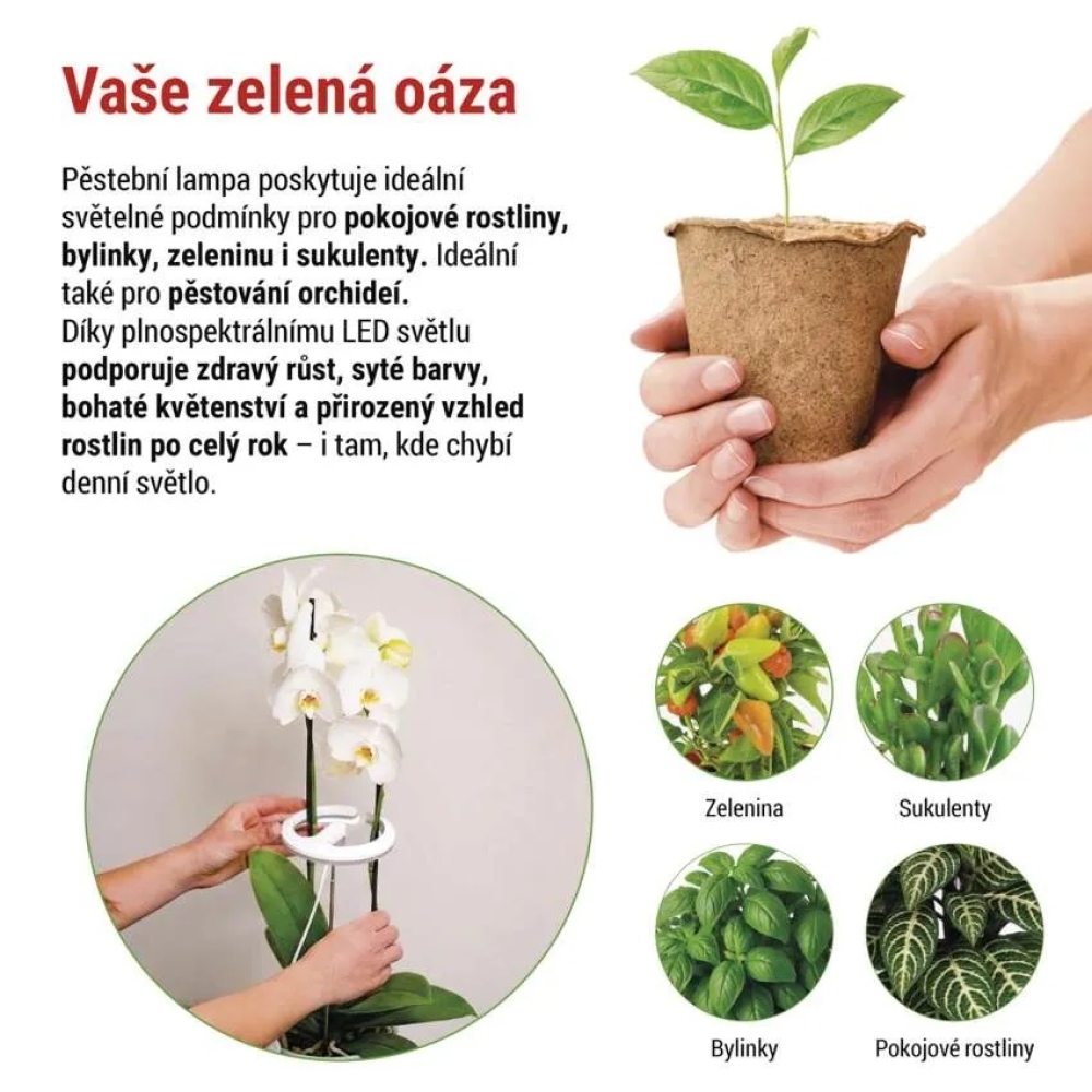 LED GROW pestovateľská lampa 8 W, časovač, stmievateľná - biela